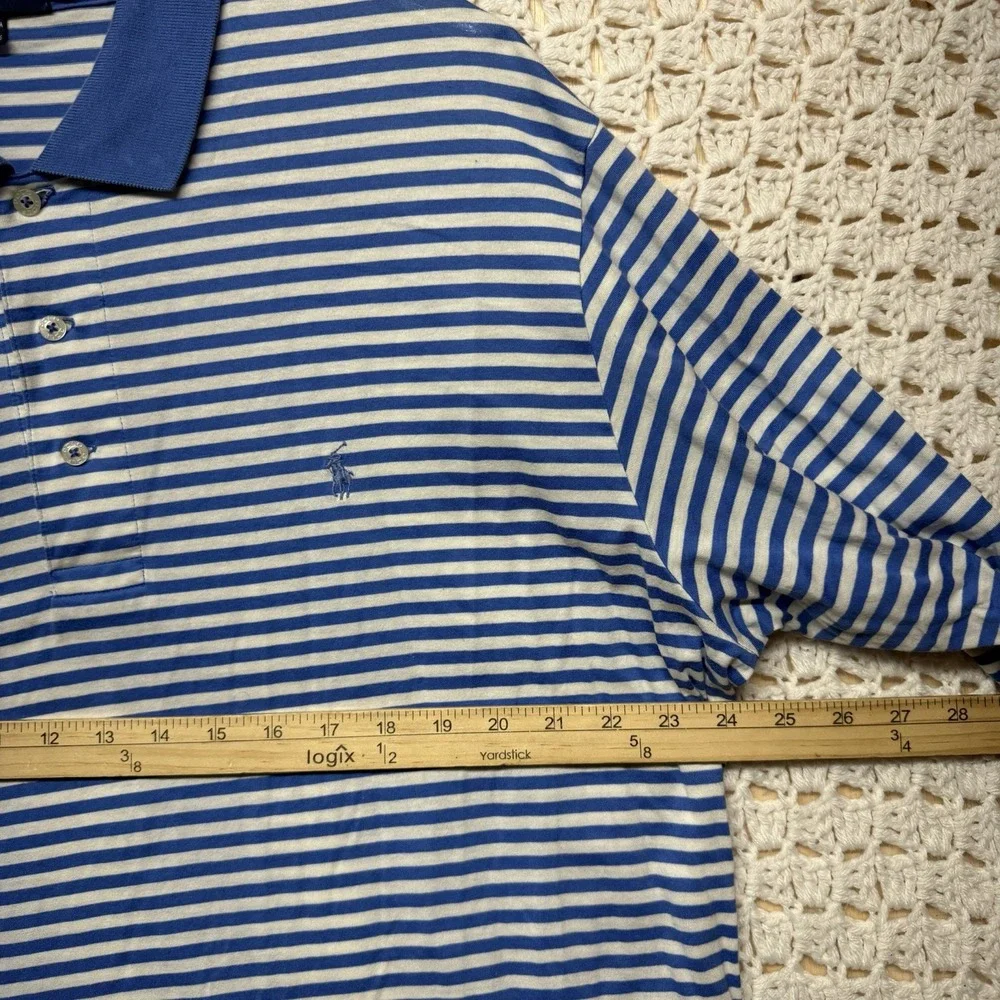Polo Golf Ralph Lauren Shirt Men's XL Blue White Striped 100% Cotton Polo Shirt